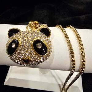 New Bubble face crystal panda pendant on 24" box chain